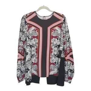 Clover Canyon Floral Geometric Graphic Print‎ Crewneck Split Back Long Sleeve